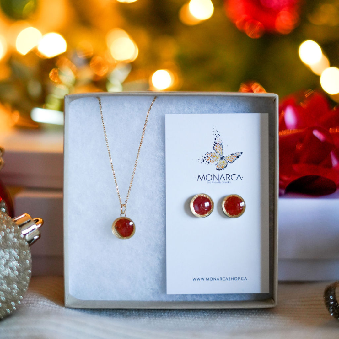 Real butterfly wing set, studs and necklace.