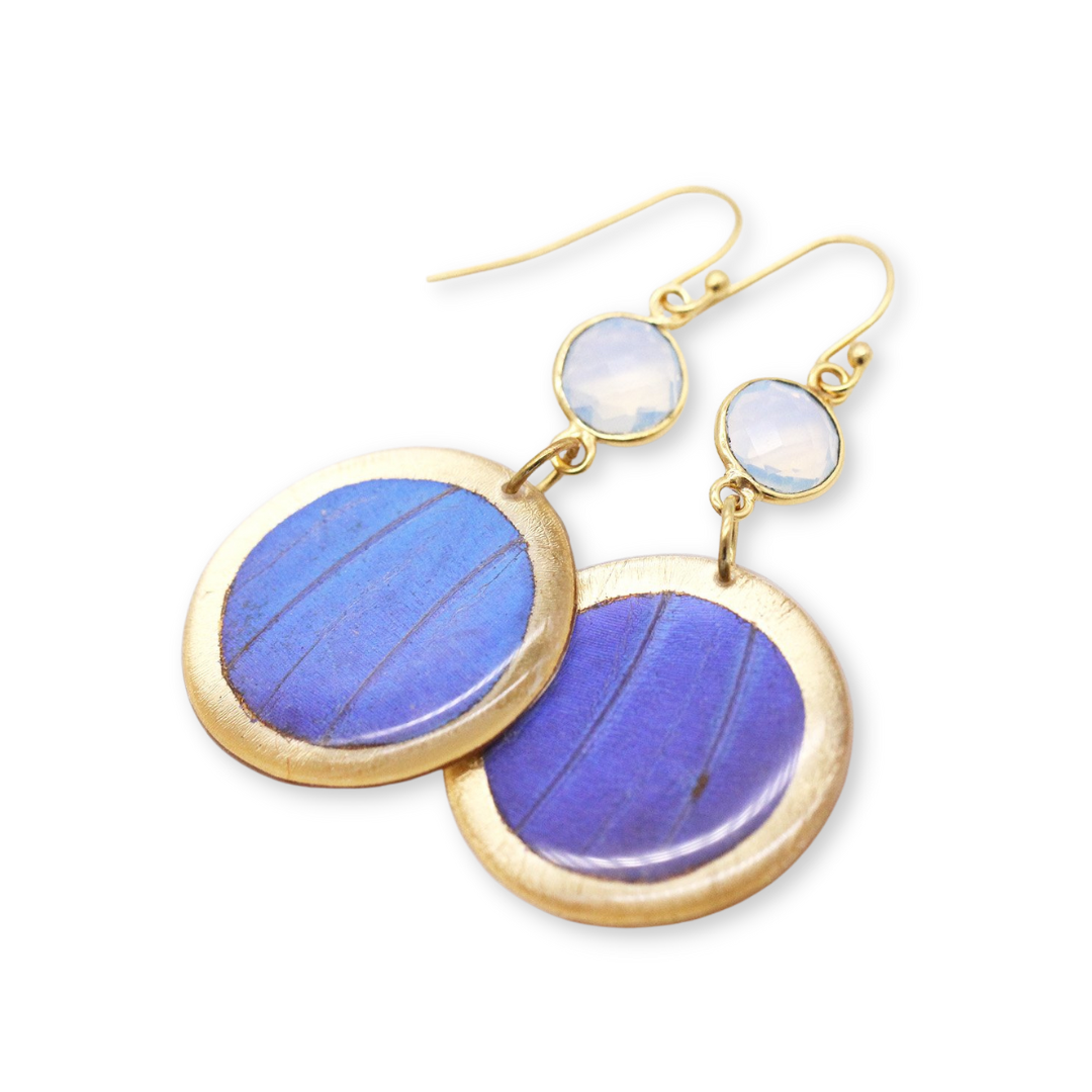 Blue Morpho Butterfly - Opalite Dangling Earrings
