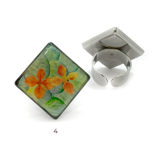 Floral Rings - Green & Orange