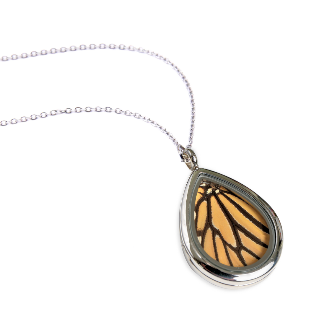 Real butterfly wing necklace. Monarch butterfly necklace.